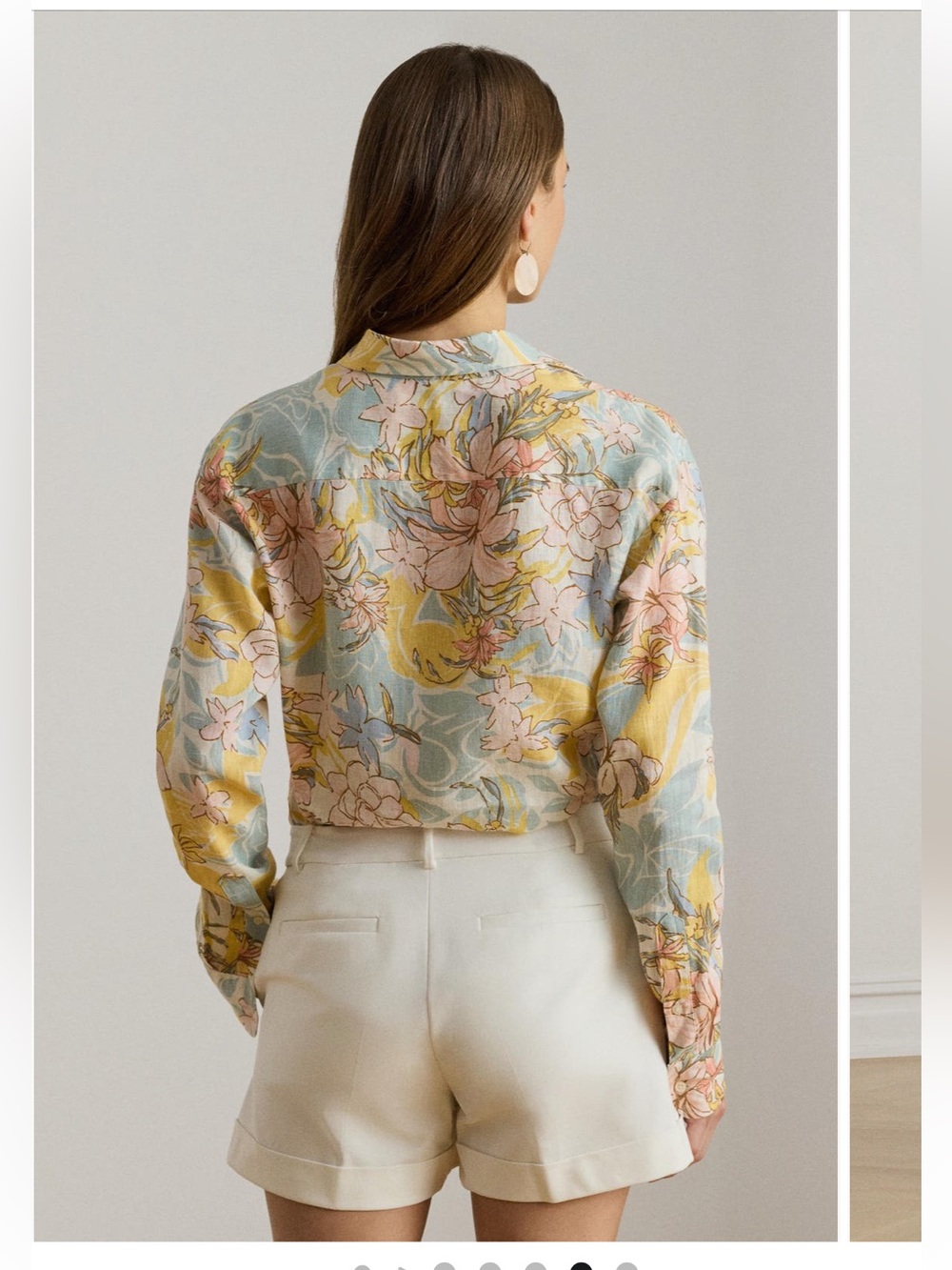 NEW 100% Linen Ralph  Lauren Pastel Floral Cropped Button-Back shirt - Picture 2 of 6
